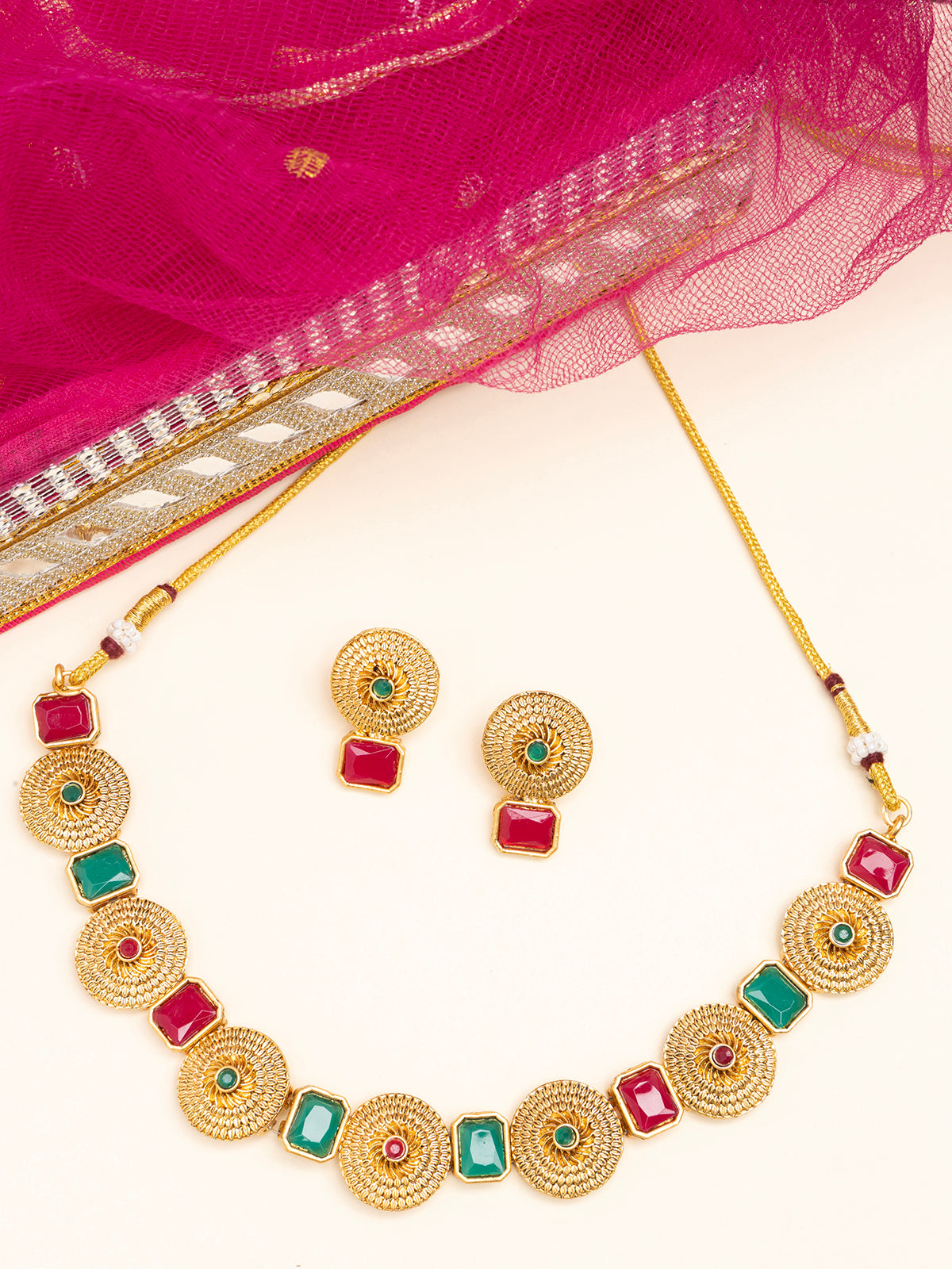 Sukkhi Bewitching Stylish Gold Plated Round Shaped Choker Necklace Set With Studs Earring Jewellery For Women & Girls|NS107080