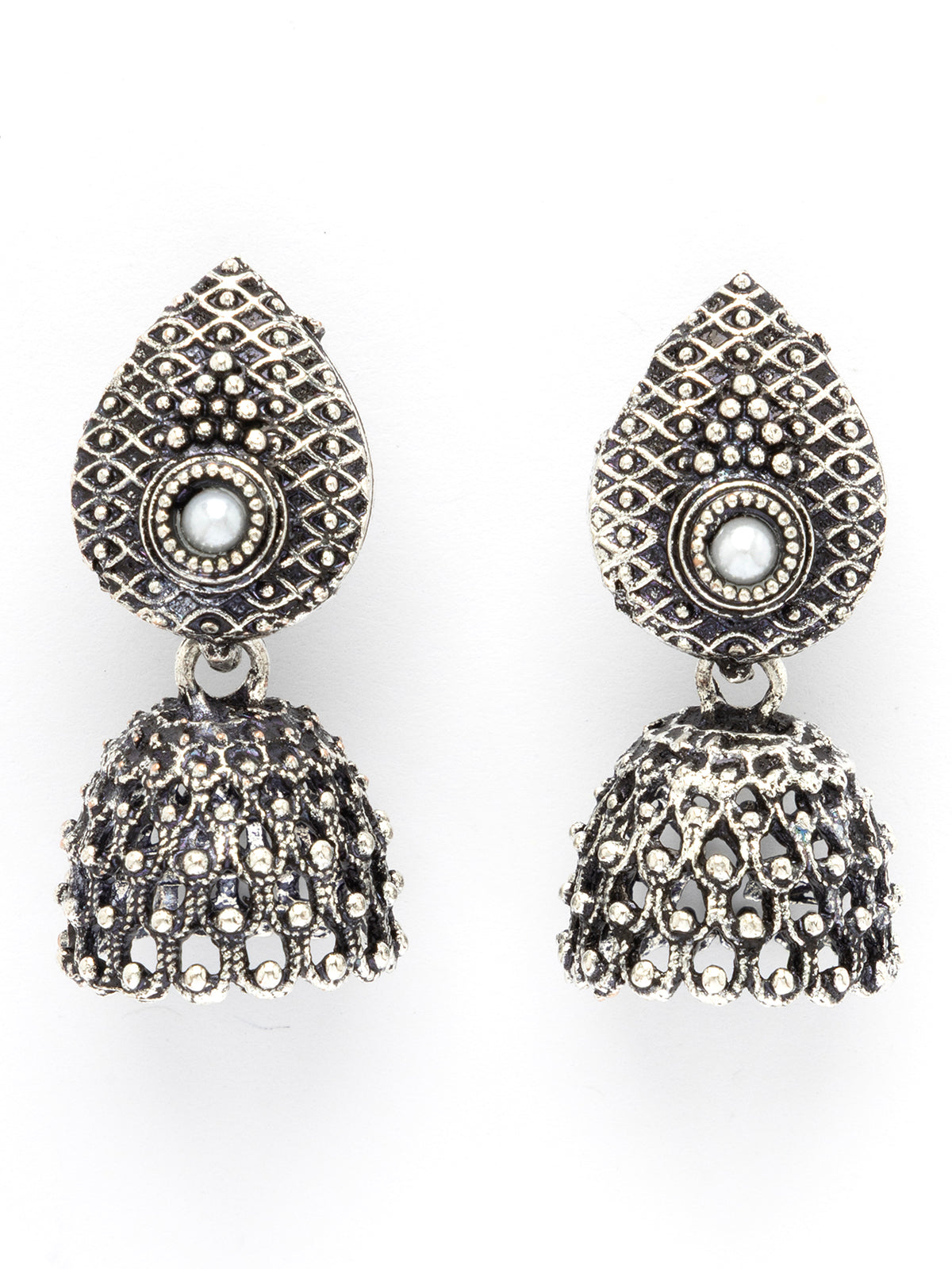 Sukkhi Classical Laxmi Design Silver Oxidised Plated with White Pearl Studded Choker Necklace Set & Jhumka/Jhumki Earring Jewellery Set for Women & Girls|NS107081