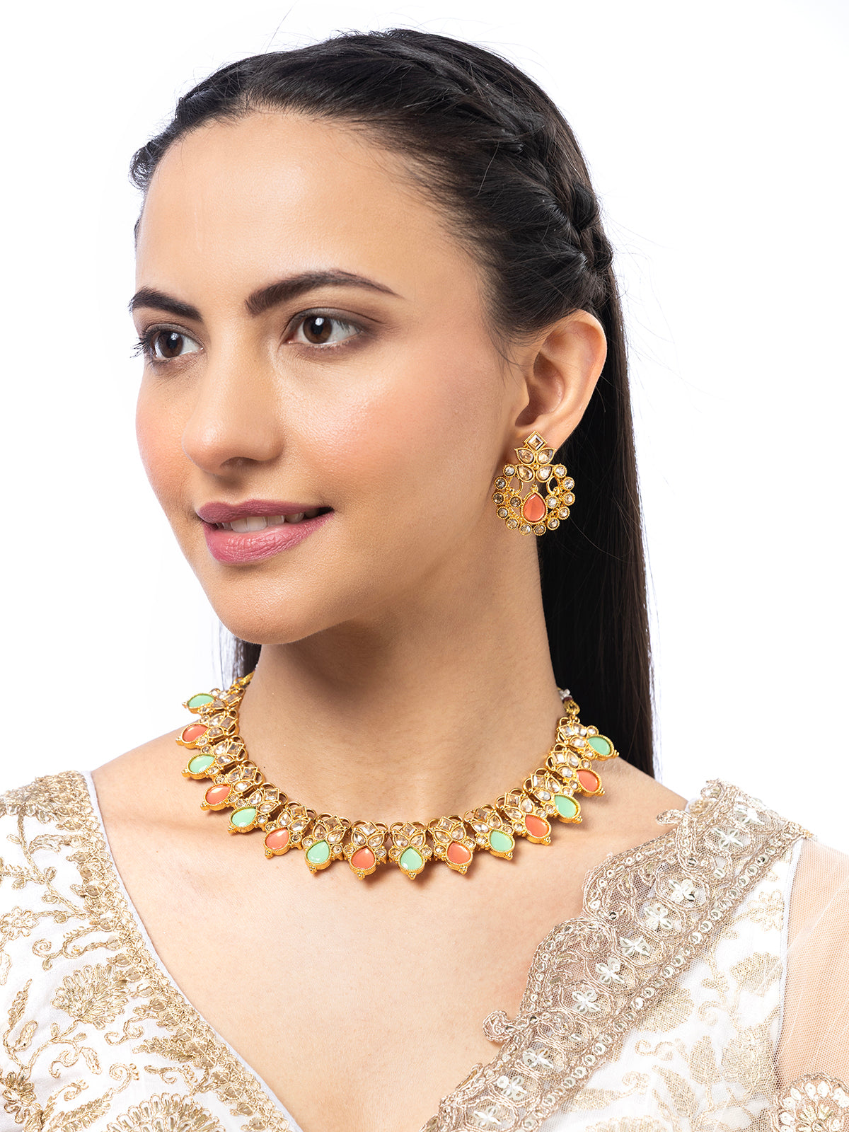 Sukkhi Bewitching Crystal Stone Studded Drop Style Choker Necklace Set with Drop Earring Jewellery for Women|NS107083