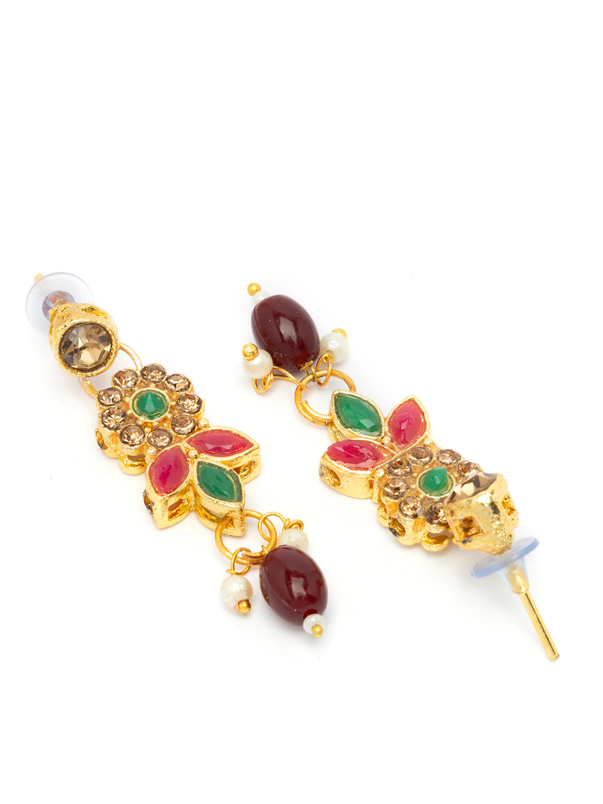 Sukkhi Traditional Floral Style AD Stone Studded Gold Plated Choker Necklace set With Dangle Earring Jewellery For Women & Girls|NS107084