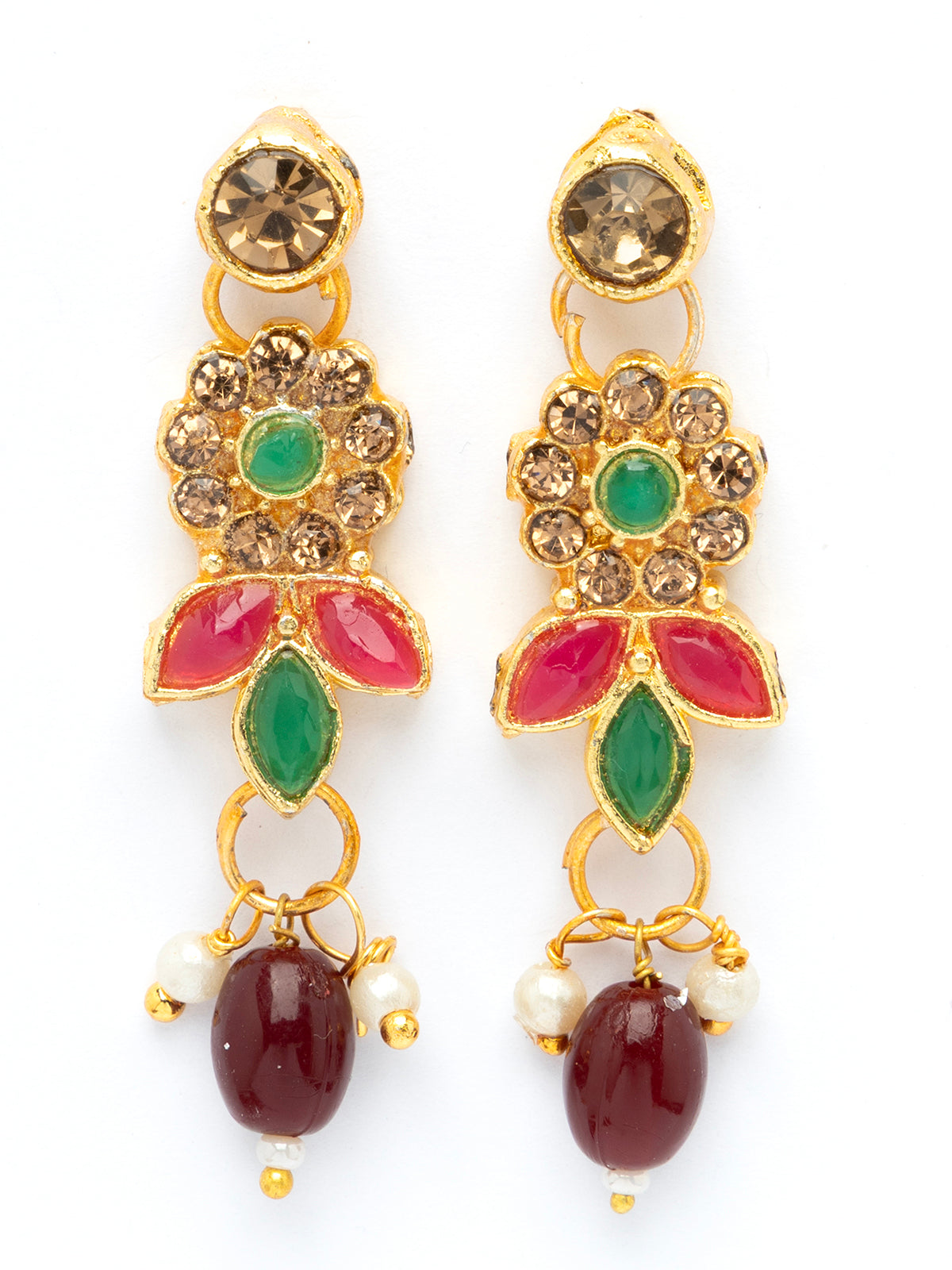 Sukkhi Traditional Floral Style AD Stone Studded Gold Plated Choker Necklace set With Dangle Earring Jewellery For Women & Girls|NS107084