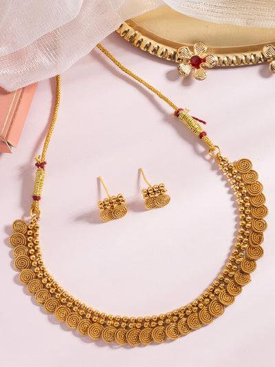 Sukkhi Classic Gold Plated Jalebi Style Choker Necklace Set With Studs Earring Jewellery for Women & Girls|NS107085