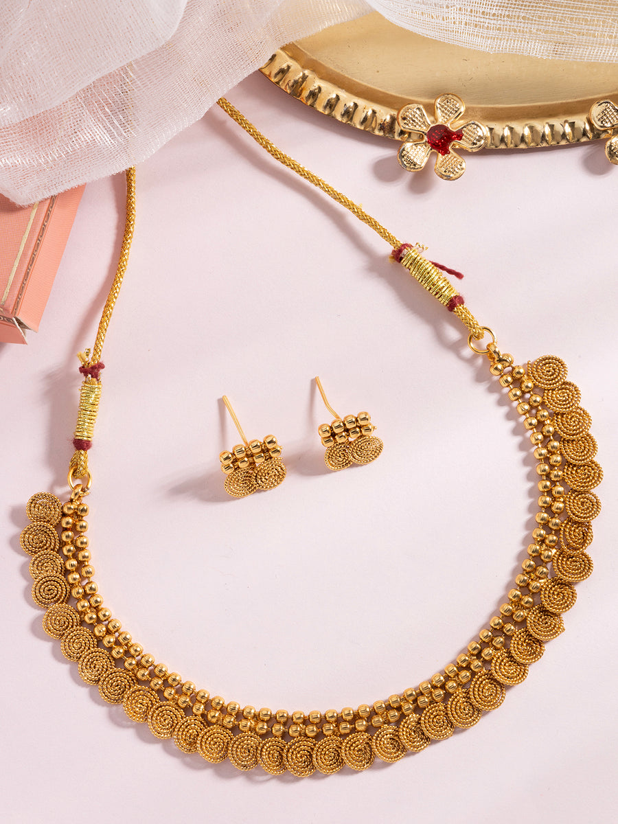 Sukkhi Classic Gold Plated Jalebi Style Choker Necklace Set With Studs Earring Jewellery for Women & Girls|NS107085