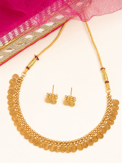 Sukkhi Classic Gold Plated Jalebi Style Choker Necklace Set With Studs Earring Jewellery for Women & Girls|NS107085