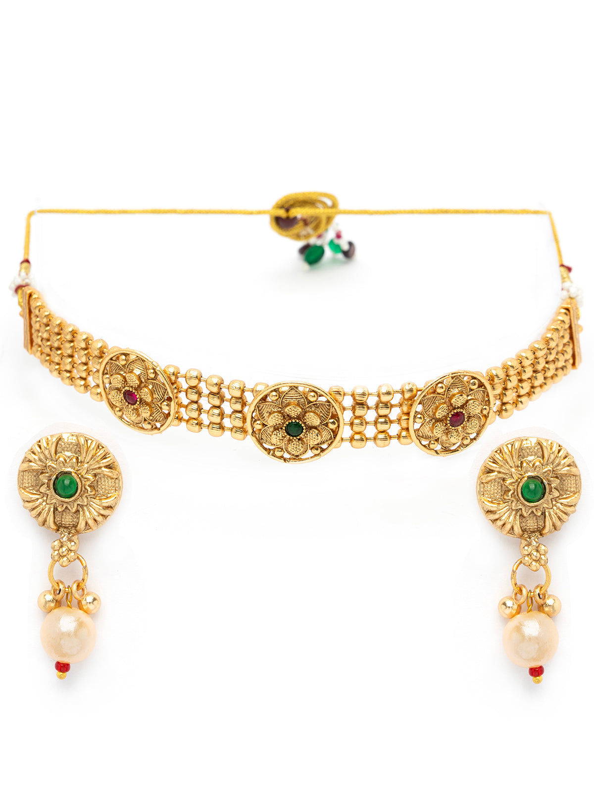 Sukkhi Lavish Gold Plated Floral AD Stone Studded Choker Necklace Set with Drop Earring Jewellery for Women & Girls|NS107086