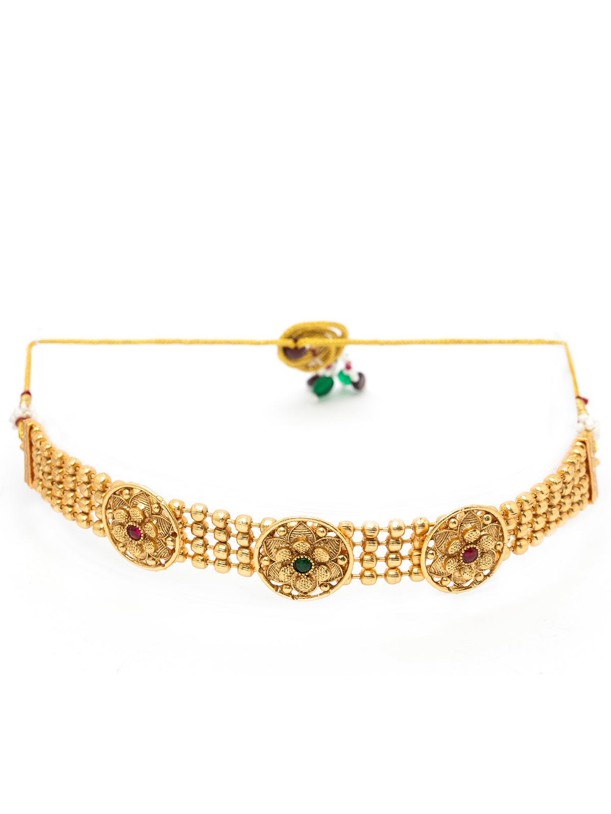 Sukkhi Lavish Gold Plated Floral AD Stone Studded Choker Necklace Set with Drop Earring Jewellery for Women & Girls|NS107086