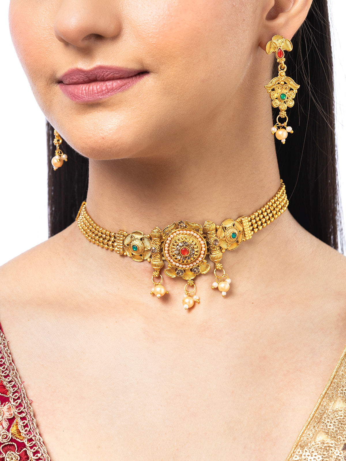 Sukkkhi Admirable Traditional Gold Plated Choker Necklace with Dangle Earring Jewellery for Women & Girls |NS107087