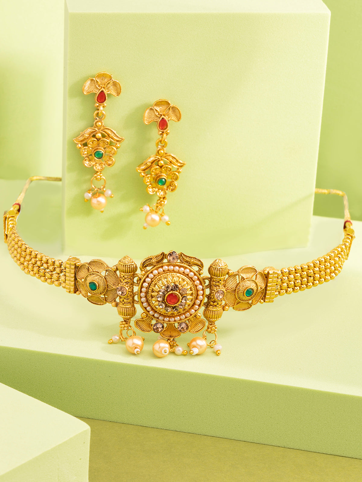 Sukkkhi Admirable Traditional Gold Plated Choker Necklace with Dangle Earring Jewellery for Women & Girls |NS107087