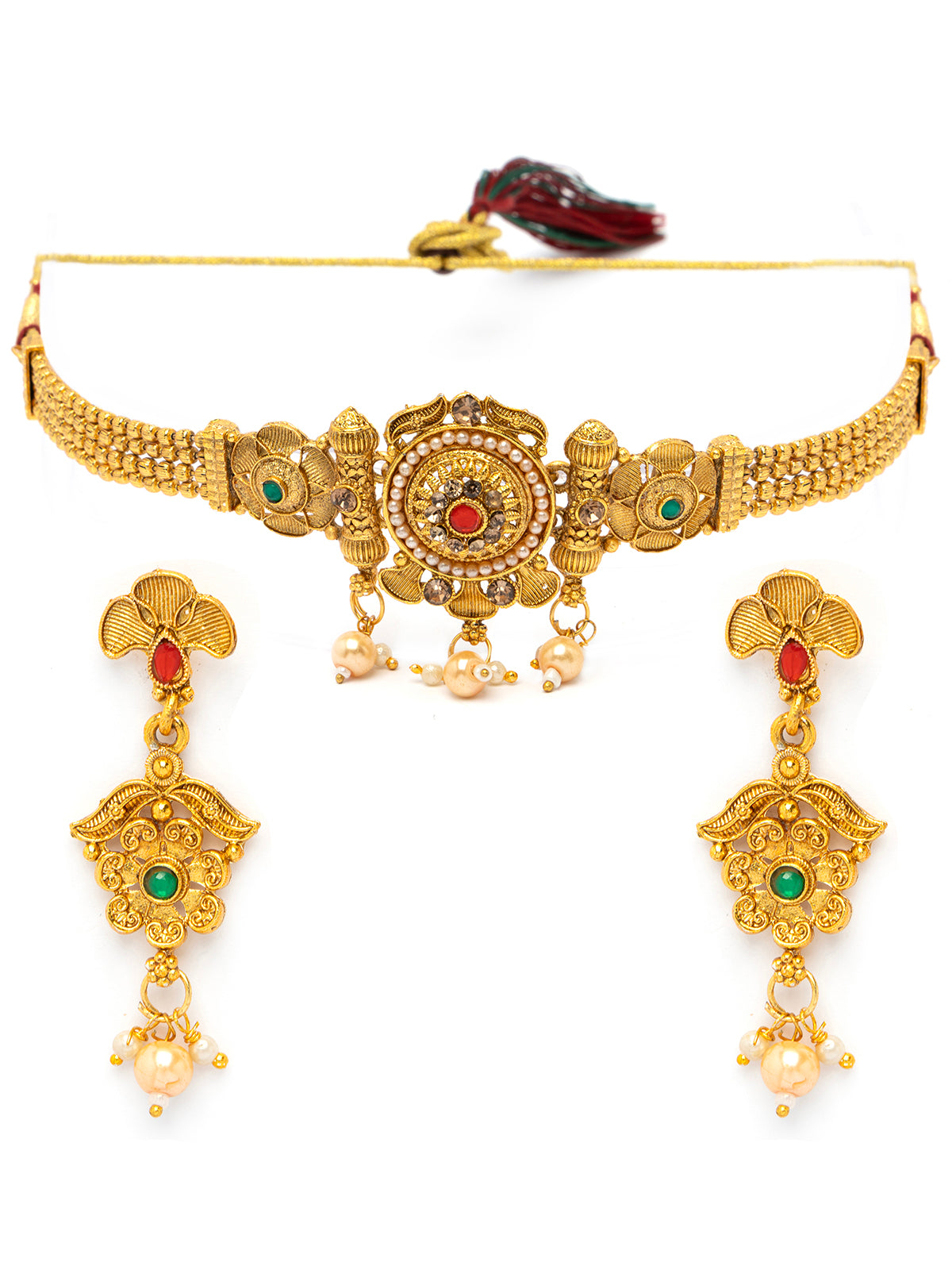 Sukkkhi Admirable Traditional Gold Plated Choker Necklace with Dangle Earring Jewellery for Women & Girls |NS107087