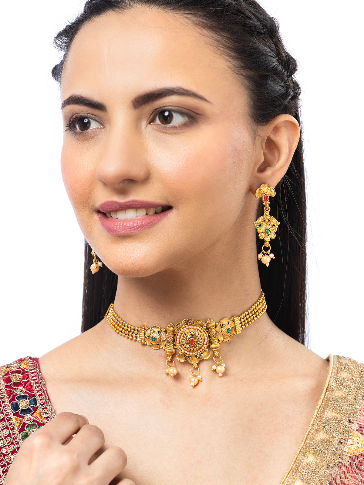 Sukkkhi Admirable Traditional Gold Plated Choker Necklace with Dangle Earring Jewellery for Women & Girls |NS107087
