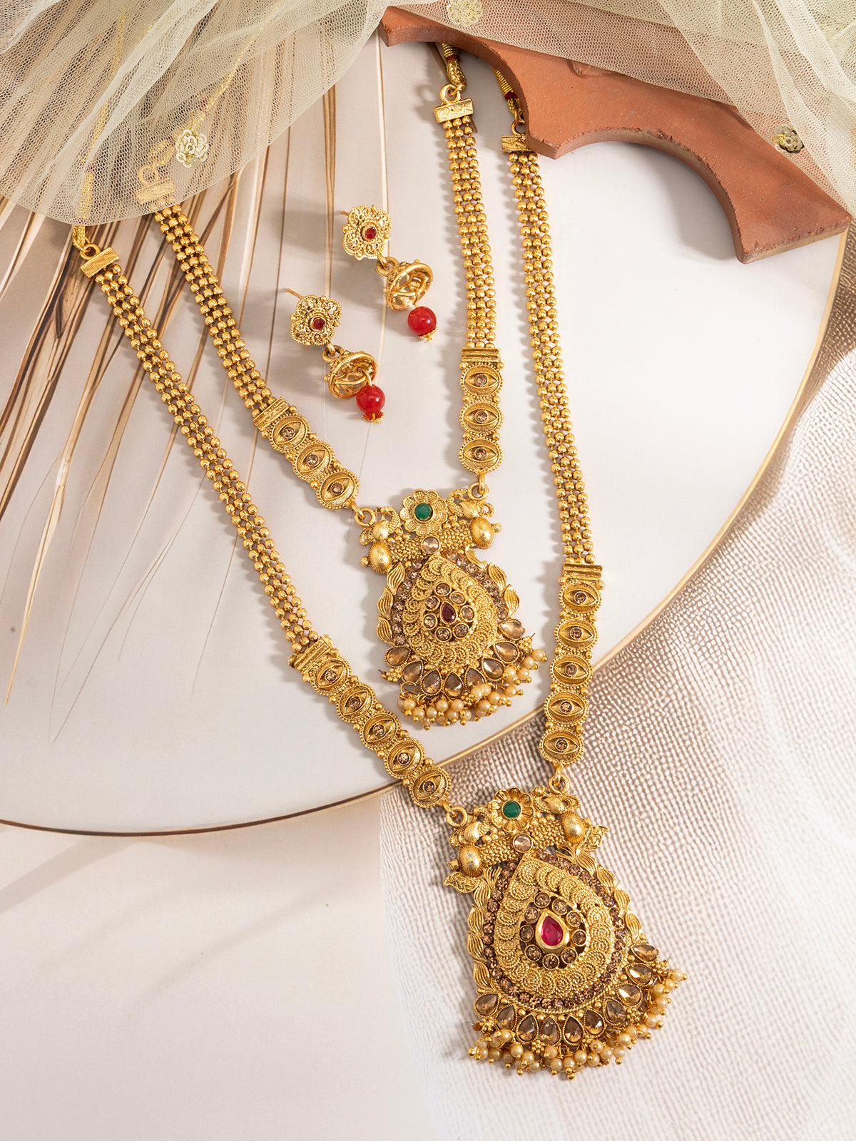 Sukkhi Rajwadi Style Gold Plated With Matte Finish Long Layer Necklace & Jhumka/Jhumki Earring  Jewellery For Women|NS107089