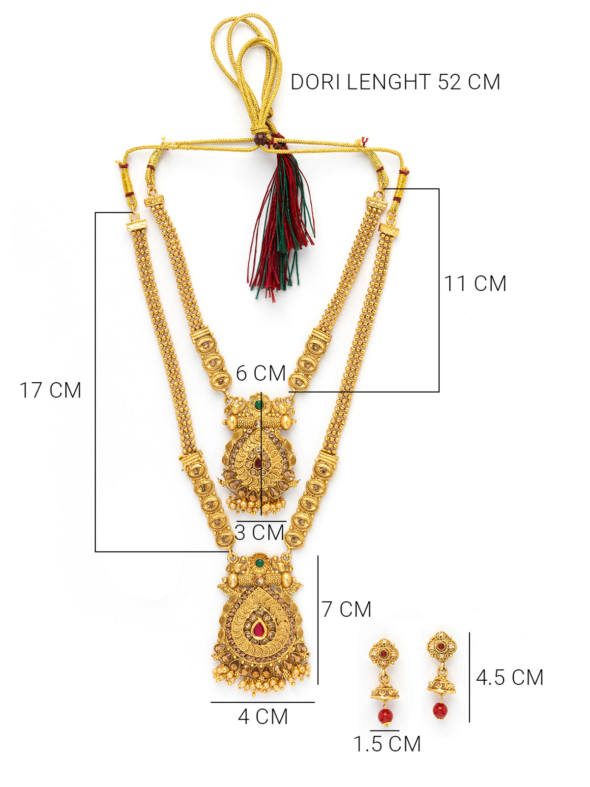Sukkhi Rajwadi Style Gold Plated With Matte Finish Long Layer Necklace & Jhumka/Jhumki Earring  Jewellery For Women|NS107089