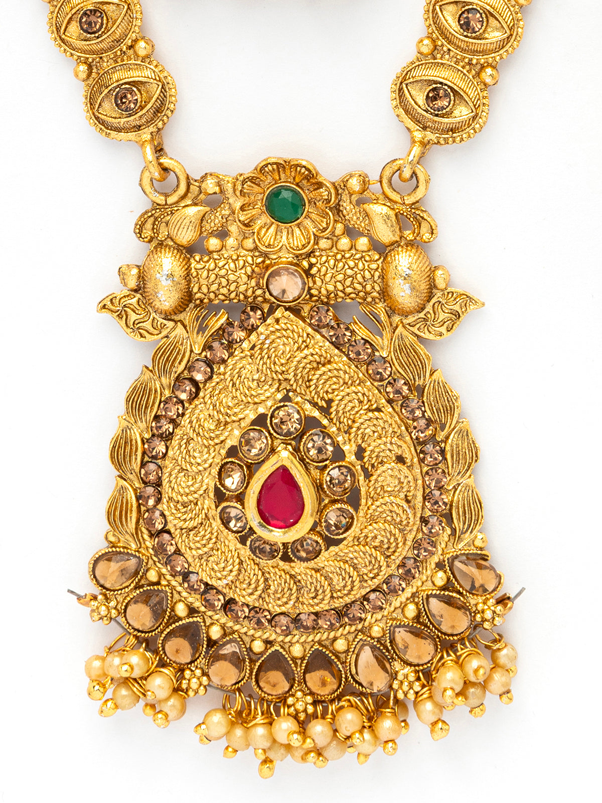 Sukkhi Rajwadi Style Gold Plated With Matte Finish Long Layer Necklace & Jhumka/Jhumki Earring  Jewellery For Women|NS107089