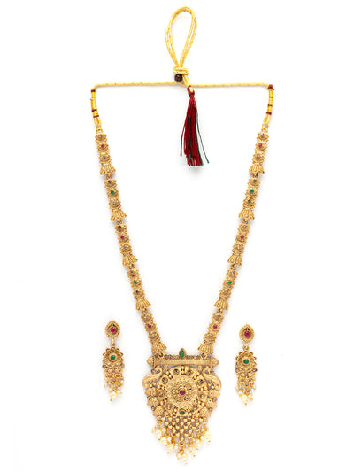 Sukkhi Classic Traditional Gold Plated With Matte Finish Peacock Shaped Long Necklace Set & Jhumka/Jhumki Earring Jewellery For Women|NS107091