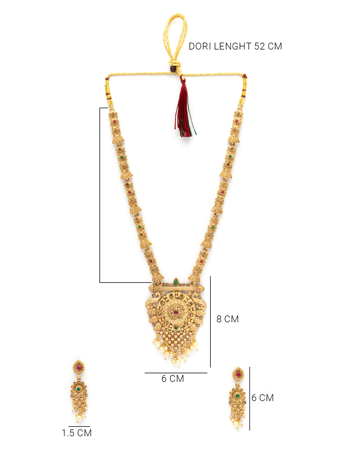 Sukkhi Classic Traditional Gold Plated With Matte Finish Peacock Shaped Long Necklace Set & Jhumka/Jhumki Earring Jewellery For Women|NS107091