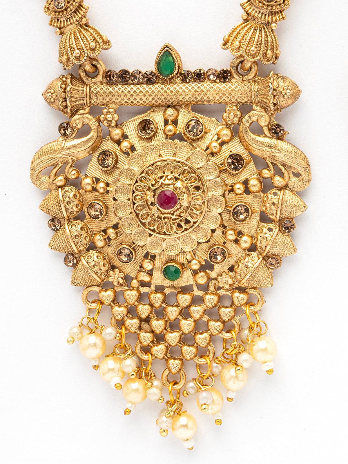 Sukkhi Classic Traditional Gold Plated With Matte Finish Peacock Shaped Long Necklace Set & Jhumka/Jhumki Earring Jewellery For Women|NS107091