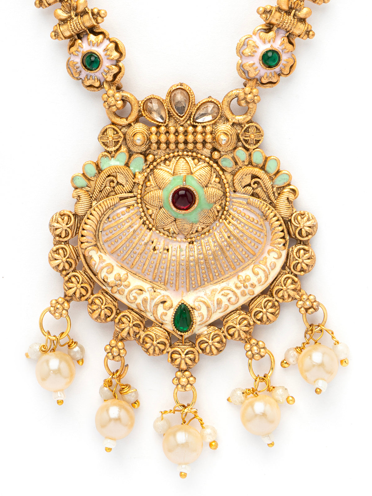 Sukkhi Decent Traditional Gold Plated With Matte Finish Long Necklace Set & Dangle Earring Jewellery For Women|NS107092