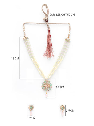 Sukkhi Unique Fashionable AD Stones With Pearl Gold Plated Multistand Necklace Set & Drop Earring Jewellery for Women| NS107093