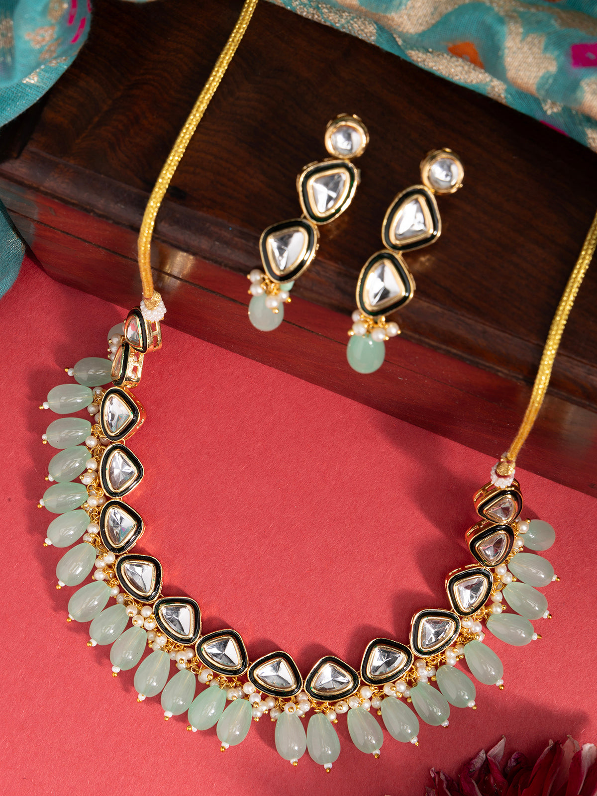 Sukkhi Iconic Gold Plated Kundan Studded Meenakari Work Choker Necklace Set with Drop Earring Jewellery for Women|NS107095
