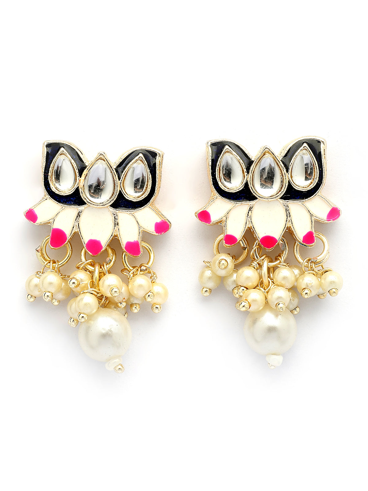 Sukkhi Graceful Fashion Style Gold Plated Blue & Pink Meenakari Lotus Design with Faux Pearls Studded Choker Necklace with Drop Earring & Ring Jewellery Set For Women & Girls|NS107346