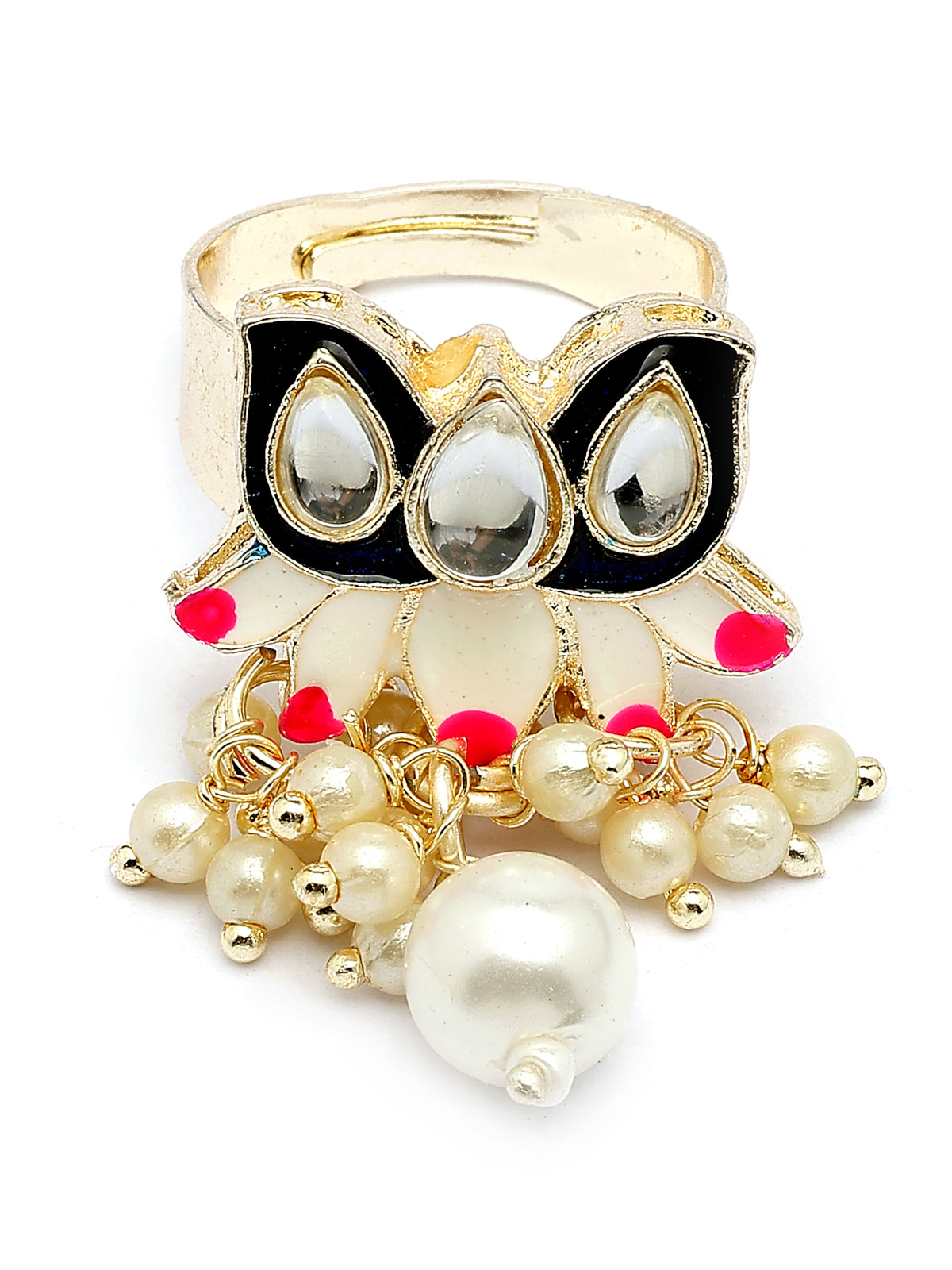 Sukkhi Graceful Fashion Style Gold Plated Blue & Pink Meenakari Lotus Design with Faux Pearls Studded Choker Necklace with Drop Earring & Ring Jewellery Set For Women & Girls|NS107346