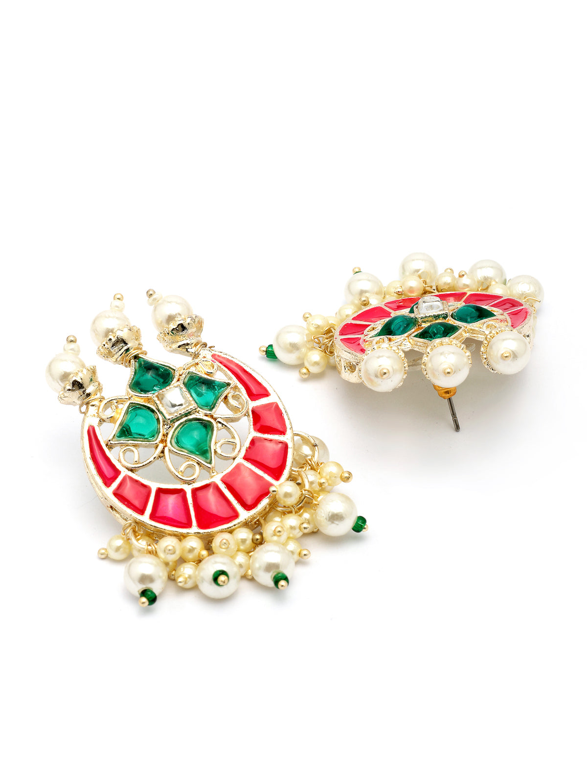 Sukkhi Unique Fashionable Pink & Green Meenakari Gold Plated Multistrand Pearls Choker Necklace with Drop Earring Jewellery Set for Women & Girls|NS107347