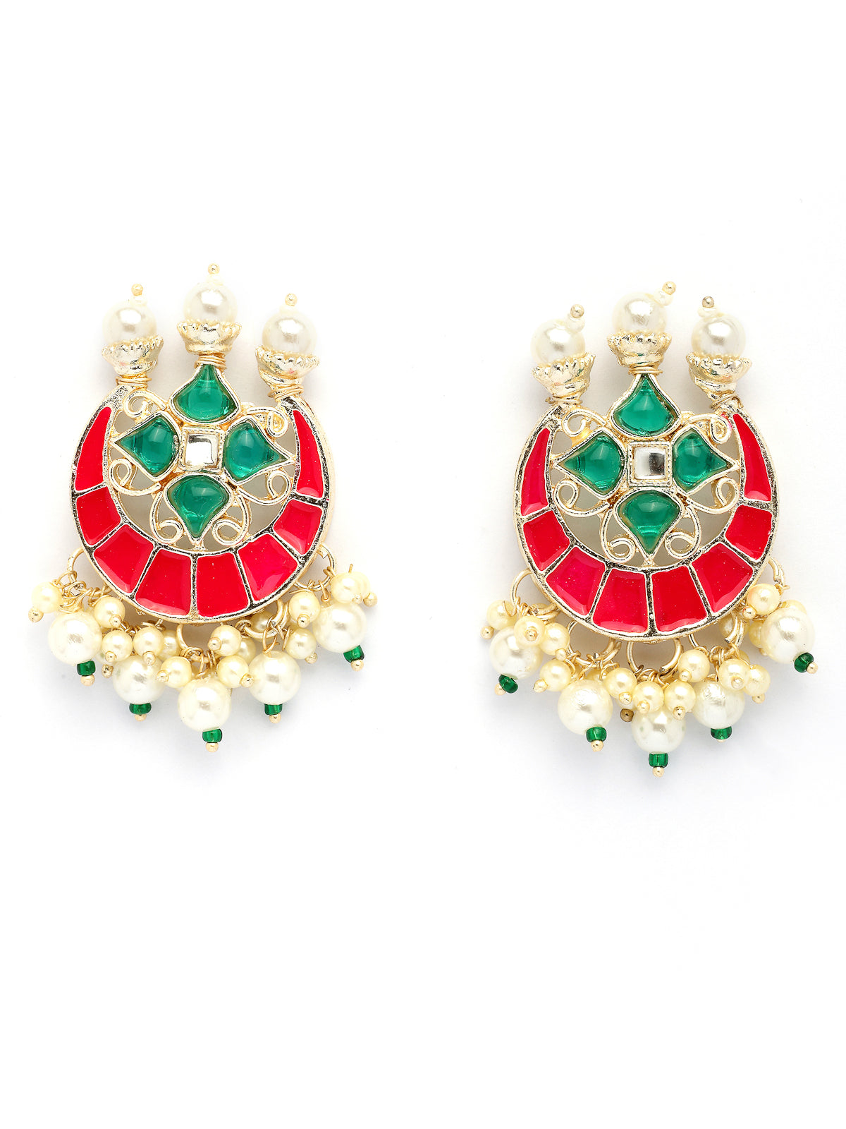 Sukkhi Unique Fashionable Pink & Green Meenakari Gold Plated Multistrand Pearls Choker Necklace with Drop Earring Jewellery Set for Women & Girls|NS107347