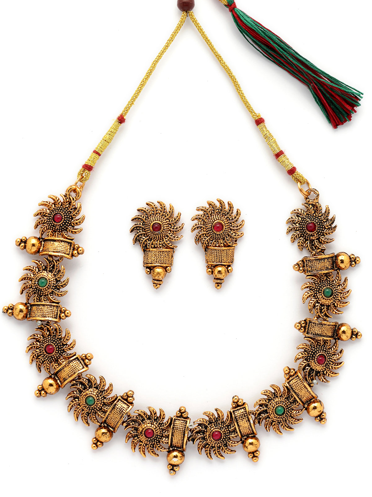 Sukkhi Indian Traditional 18k Gold Plated Red Green Choker Necklace with Studs Earring Jewellery Set for Women & Girls|NS107349