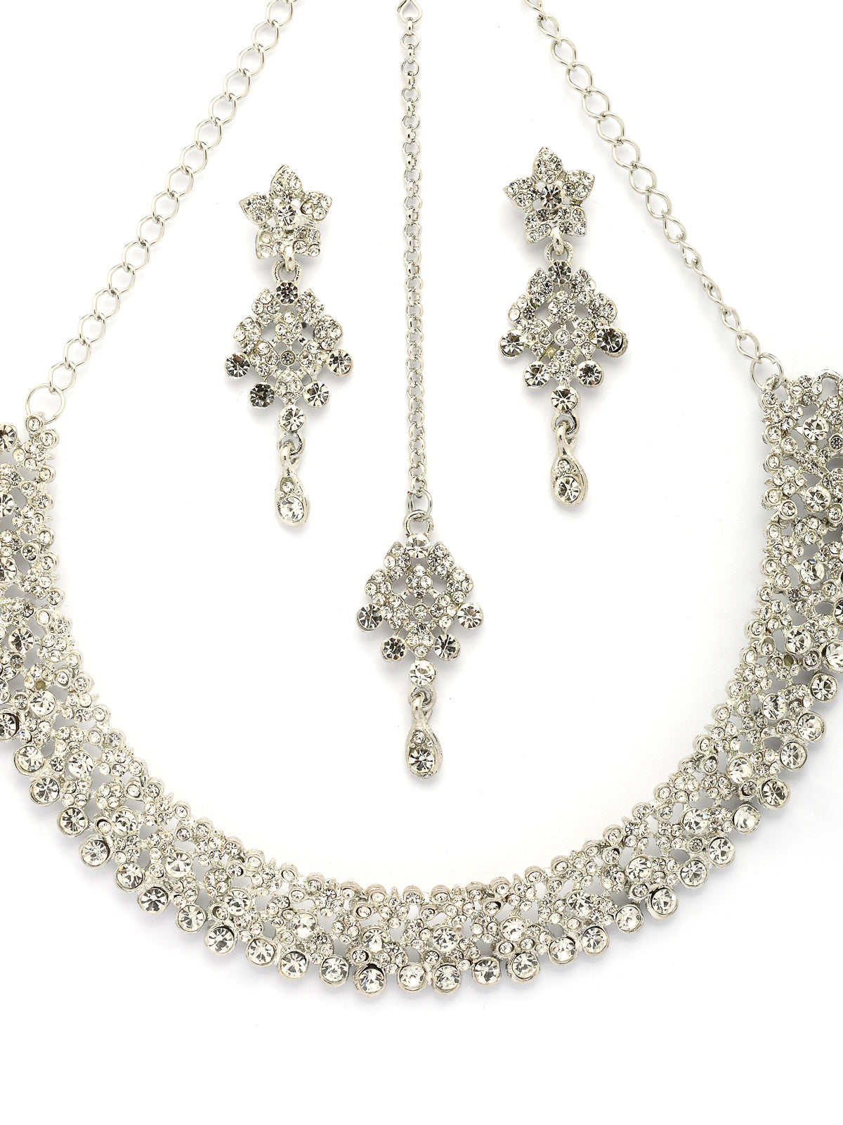 Sukkhi Splendid Fashionable Rhodium Silver Plated with AD Stone Studded Choker Necklace with Dangle Earring Maantikka Jewellery Set for Women & Girls|NS107350