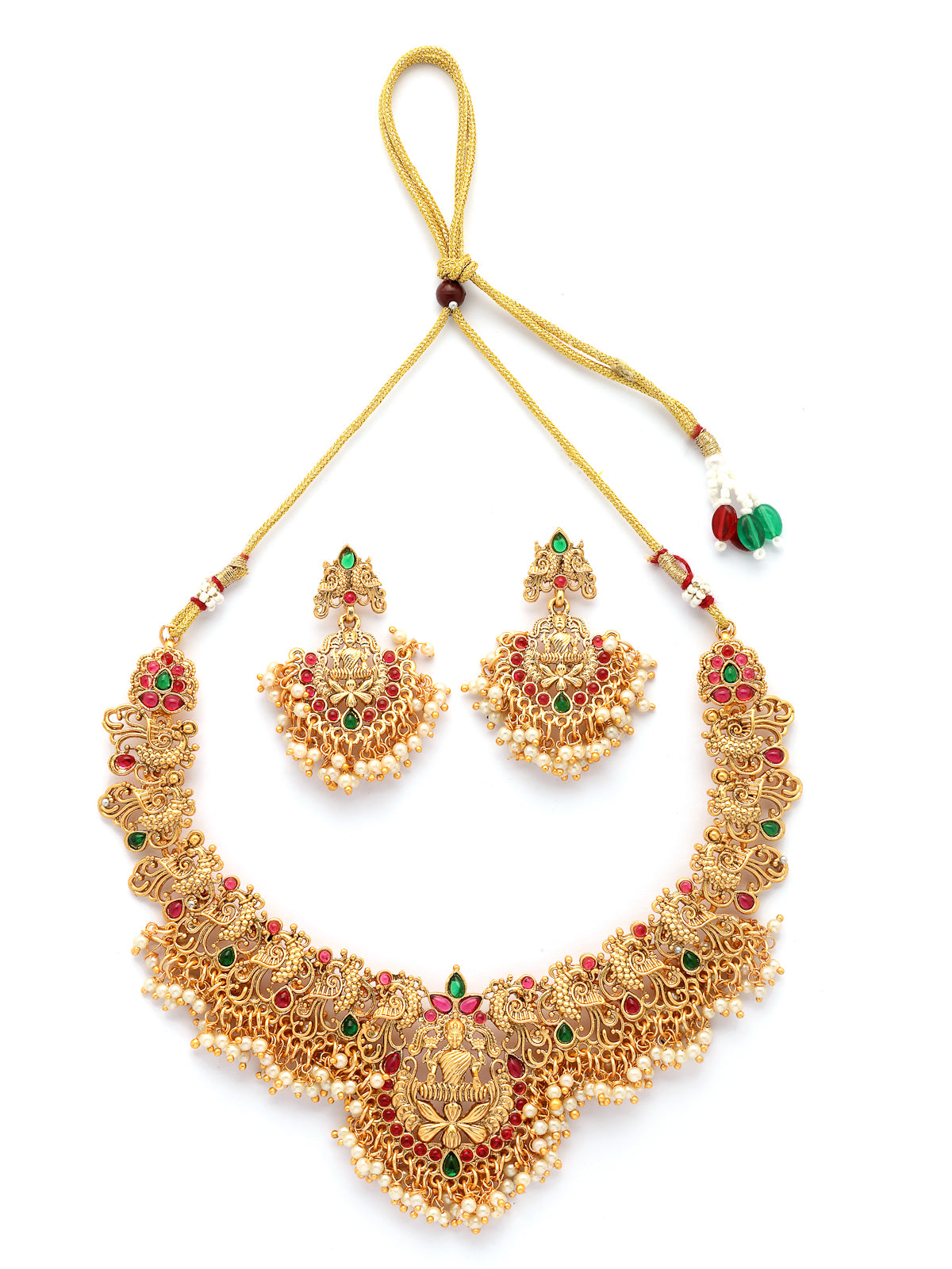 Sukkhi South Indian Traditional Stylish Peacock Shaped Gold Plated with Beaded Studded Choker Necklace with Dangle Earring Jewellery Set for Women & Girls|NS107351_1