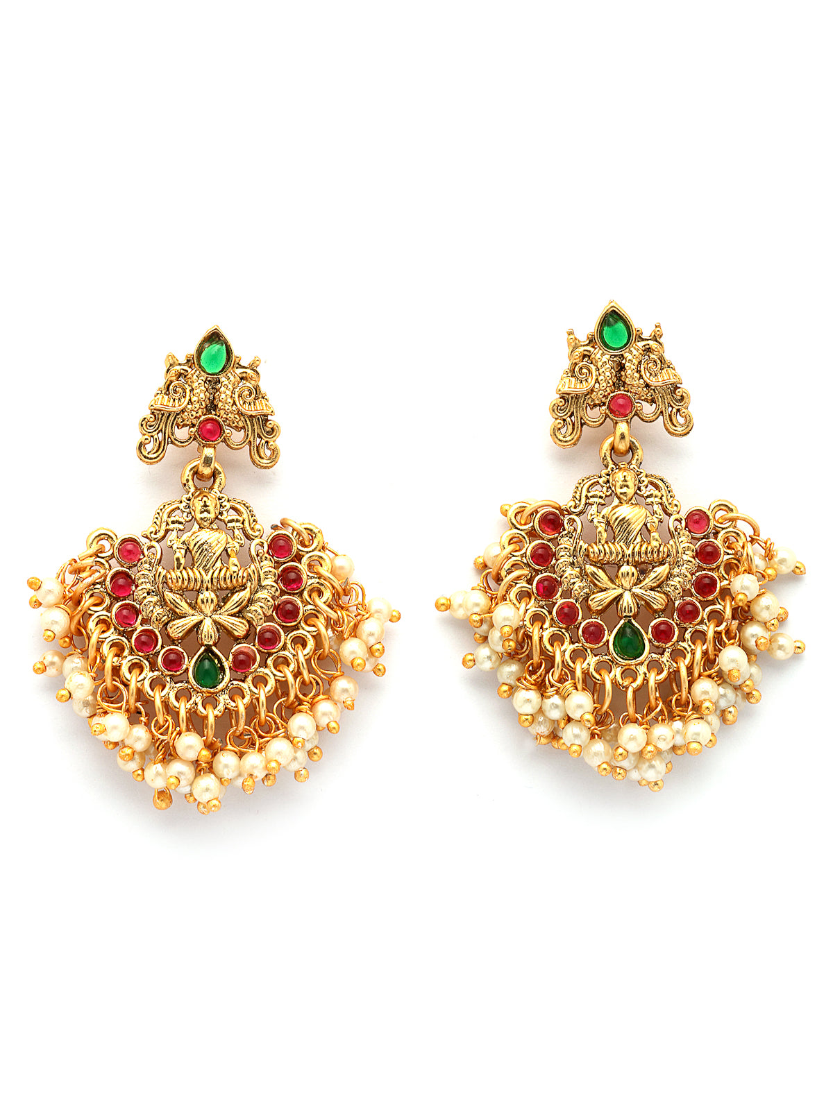 Sukkhi South Indian Traditional Stylish Peacock Shaped Gold Plated with Beaded Studded Red Green Choker Necklace with Dangle Earring Jewellery Set for Women & Girls|NS107351