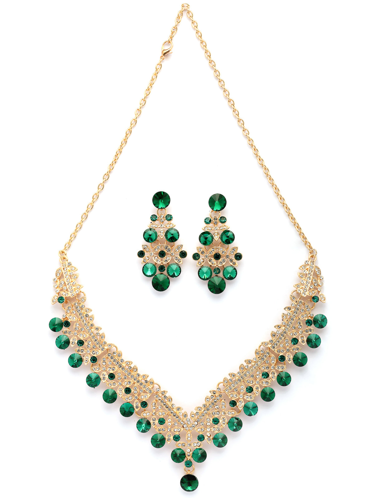Sukkhi Inspiring Fashionable AD Stone Diamond Studded Gold Plated Green Choker Necklace with Dangle Earring Jewellery Set For Women & Girls|NS107352