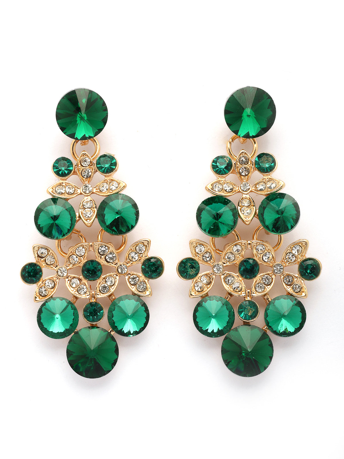 Sukkhi Inspiring Fashionable AD Stone Diamond Studded Gold Plated Green Choker Necklace with Dangle Earring Jewellery Set For Women & Girls|NS107352