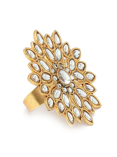 Sukkhi Trendy Fashionable Gold Tone Plated Kundan & Beads Studded White Choker Necklace with Jhumka/Jhumki Earring Maangtikka & Ring Jewellery Set For Women & Girls|NS107354