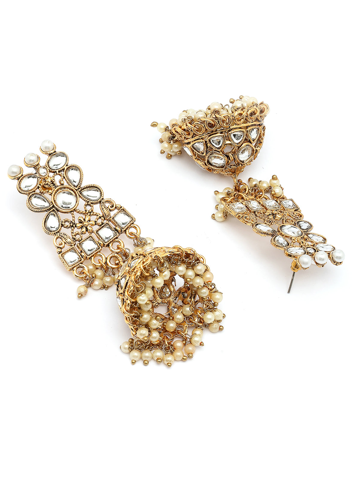 Sukkhi Trendy Fashionable Gold Tone Plated Kundan & Beads Studded White Choker Necklace with Jhumka/Jhumki Earring Maangtikka & Ring Jewellery Set For Women & Girls|NS107354