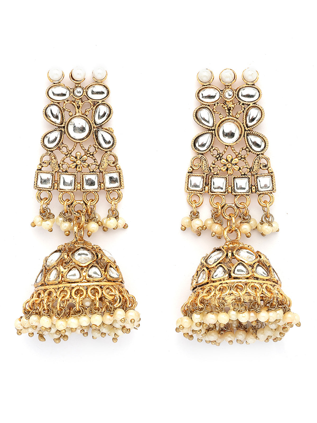 Sukkhi Trendy Fashionable Gold Tone Plated Kundan & Beads Studded White Choker Necklace with Jhumka/Jhumki Earring Maangtikka & Ring Jewellery Set For Women & Girls|NS107354