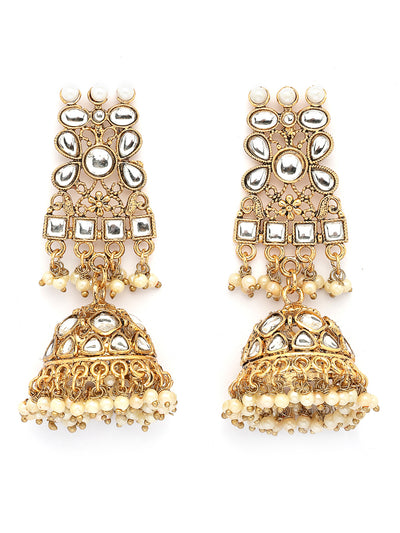 Sukkhi Trendy Fashionable Gold Tone Plated Kundan & Beads Studded White Choker Necklace with Jhumka/Jhumki Earring Maangtikka & Ring Jewellery Set For Women & Girls|NS107354