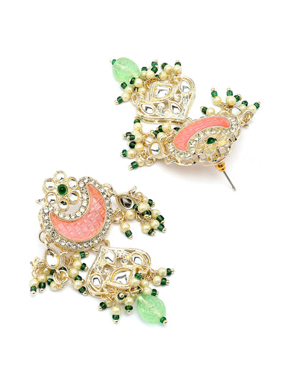 Sukkhi Attractive Pink Green Stones Kundan Studded with Multistrand Beaded Choker Necklace & Drop Earring Jewellery Set for Women & Girls|NS107355