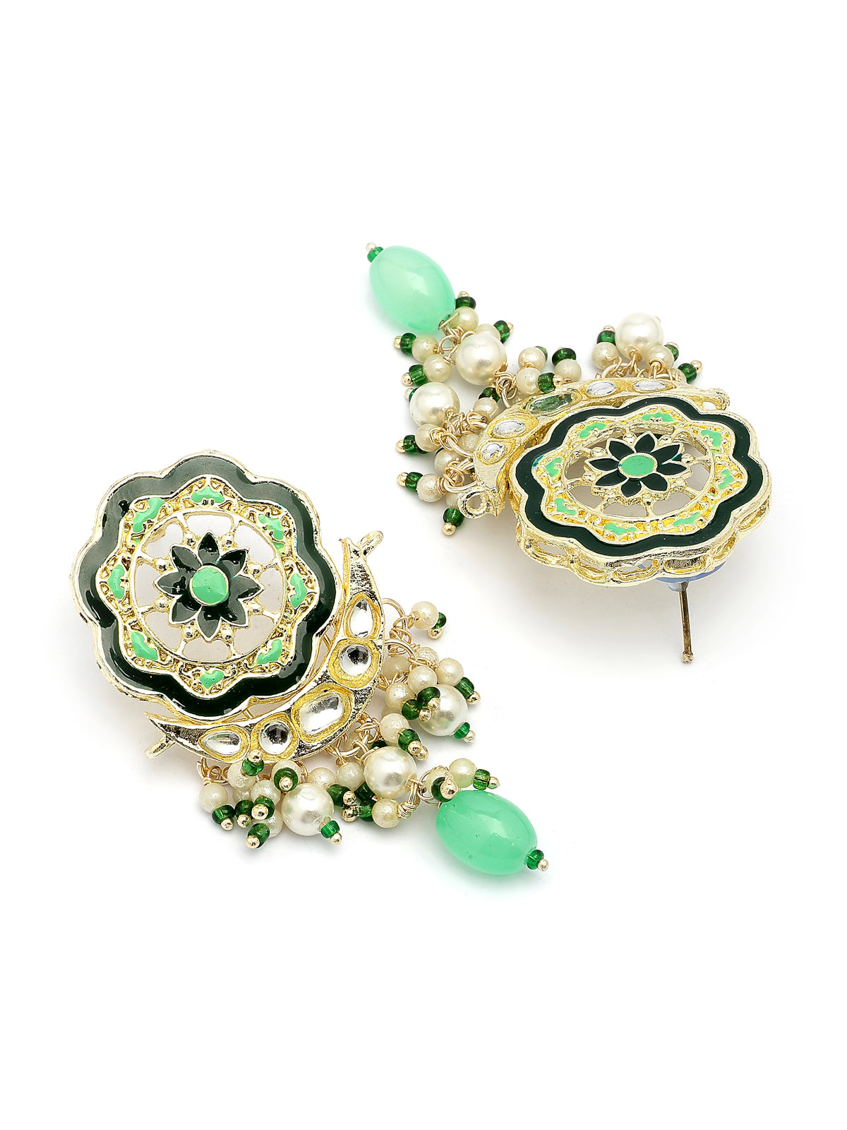 Sukkhi Sparkling Stylish Gold Plated Turquoise Blue & Green Meenakari Cascading Waterfall Beads Multistrand Choker Necklace with Floral Drop Earring & Ring Jewellery Set For Women & Girls|NS107360