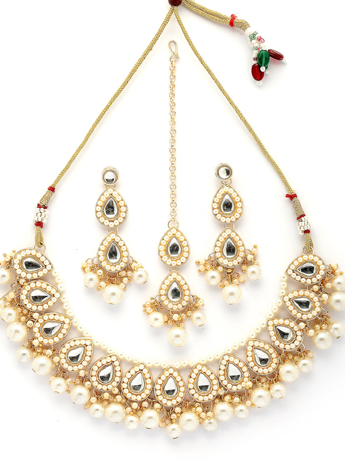 Sukkhi Good Looking Stylish Kundan & Pearls Studded White Choker Necklace with Drop Earring Maangtikka Jewellery Set For Women & Girls|Suited for All Festive Occasions|NS107361