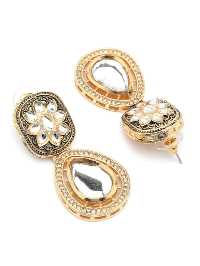 Sukkhi Impressive Gold Tone Plated Beaded Kundan Studded Multistrand White Choker Necklace With Drop Earring Jewellery Set For Women & Girls|NS107362