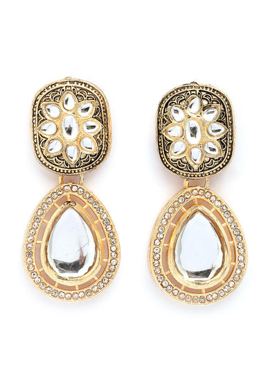 Sukkhi Impressive Gold Tone Plated Beaded Kundan Studded Multistrand White Choker Necklace With Drop Earring Jewellery Set For Women & Girls|NS107362