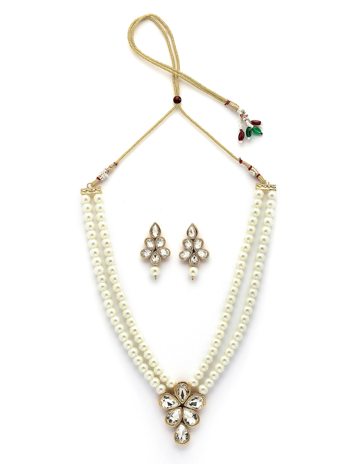 Sukkhi Festive Fashion Gold Plated Faux Beads & Kundan Studded Necklace with Drop Earring Jewellery Set for Women & Girls