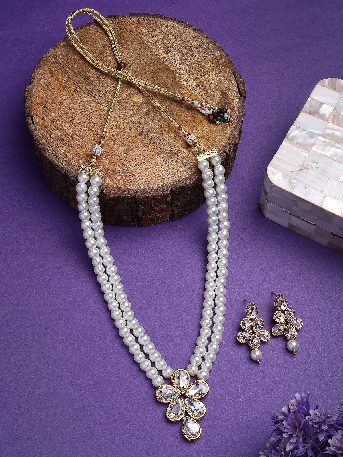 Sukkhi Festive Fashion Gold Plated Faux Beads & Kundan Studded Necklace with Drop Earring Jewellery Set for Women & Girls