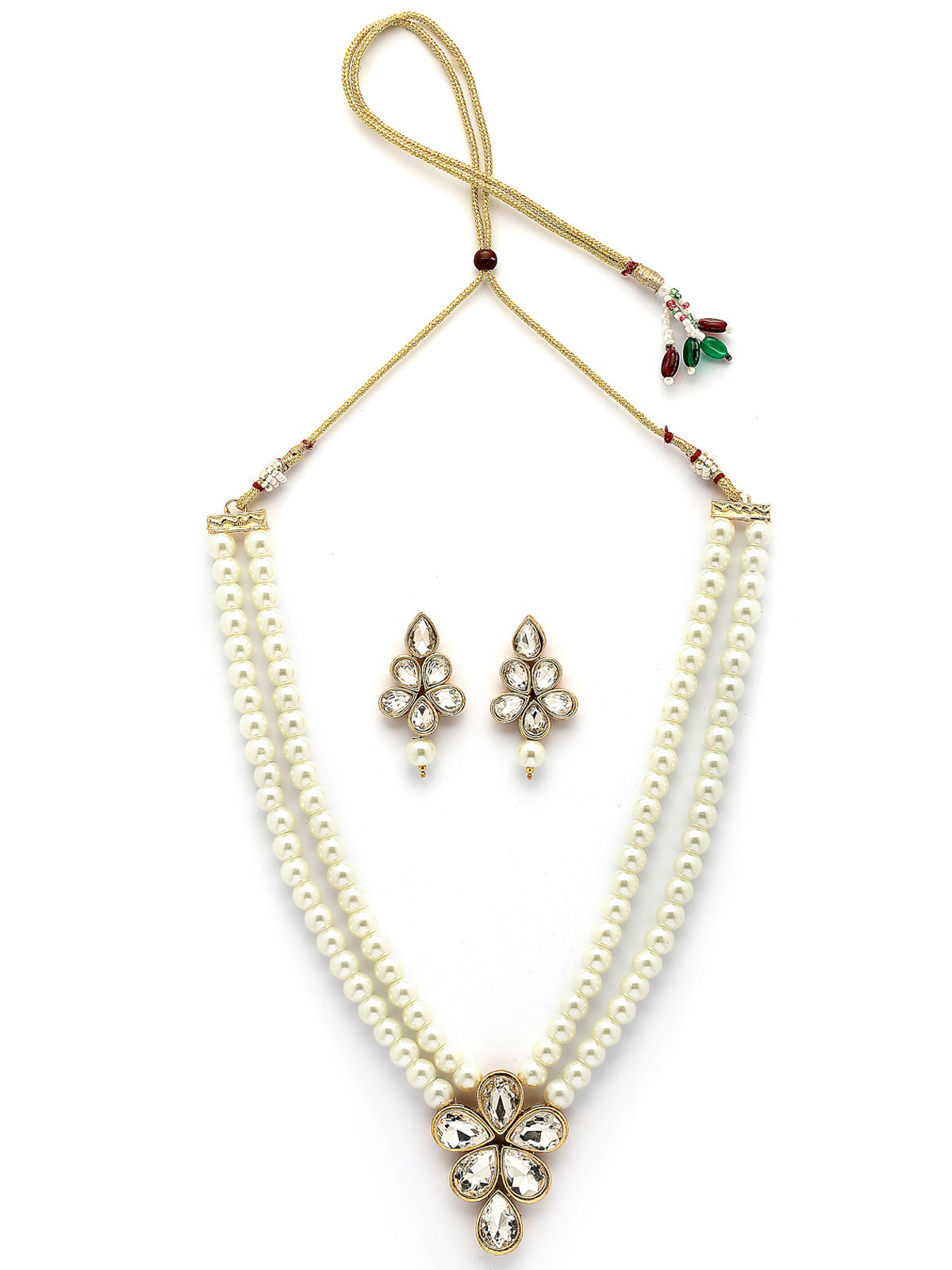 Sukkhi Festive Fashion Gold Plated Faux Beads & Kundan Studded White Necklace with Drop Earring Jewellery Set for Women & Girls|NS107363