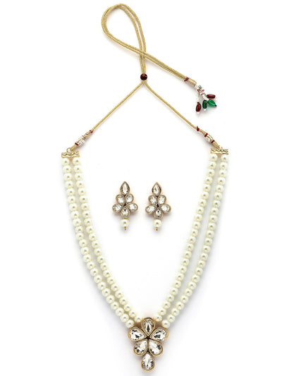 Sukkhi Festive Fashion Gold Plated Faux Beads & Kundan Studded White Necklace with Drop Earring Jewellery Set for Women & Girls|NS107363