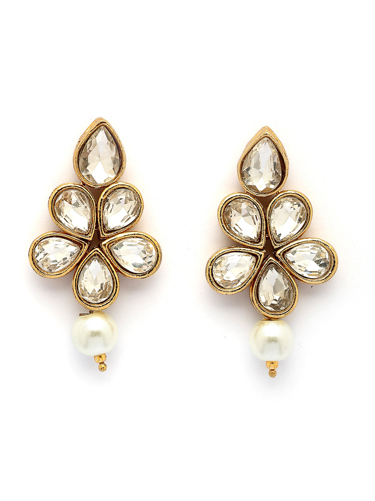 Sukkhi Festive Fashion Gold Plated Faux Beads & Kundan Studded White Necklace with Drop Earring Jewellery Set for Women & Girls|NS107363