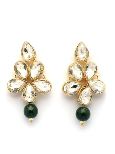 Sukkhi Festive Fashion Gold Plated Faux Beads & Kundan Studded Green Necklace with Drop Earring Jewellery Set for Women & Girls|NS107364