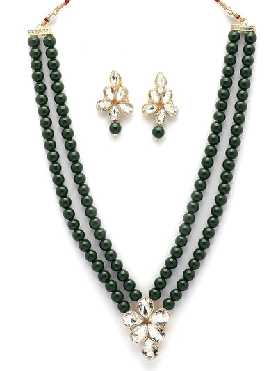 Sukkhi Festive Fashion Gold Plated Faux Beads & Kundan Studded Green Necklace with Drop Earring Jewellery Set for Women & Girls|NS107364