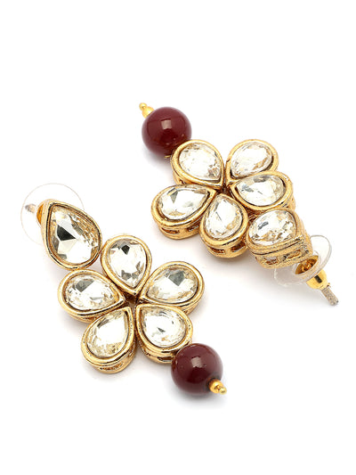 Sukkhi Festive Fashion Gold Plated Faux Beads & Kundan Studded Maroon Necklace with Drop Earring Jewellery Set for Women & Girls|NS107365